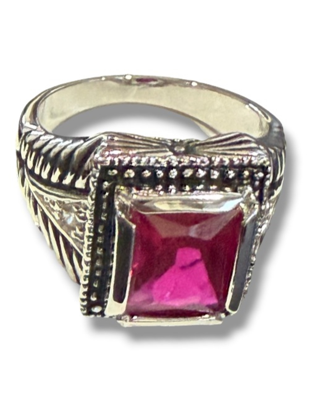 Avon Women’s CZ Sterling Silver Vintage-Style Pink Red Gemstone Statement Ring